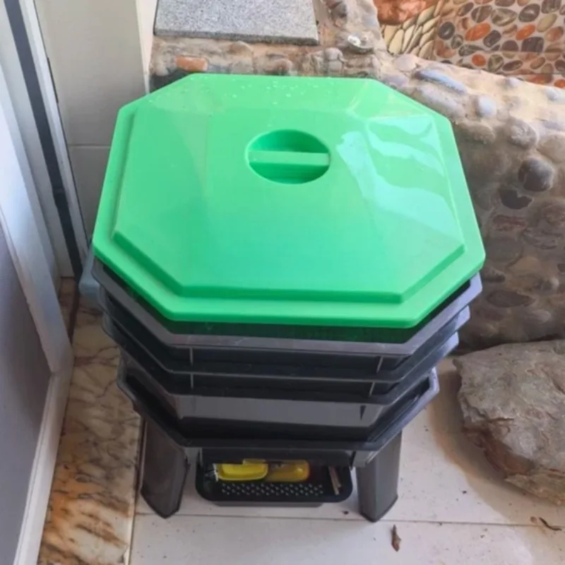 Multifunctional Compost Bin, Earthworm Farming Bin, Compartmentalized Kitchen Waste Composting Bin with Tray