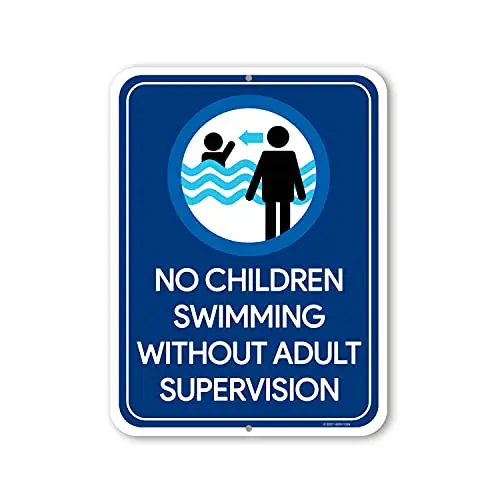 No Children Swimming Without Adult Supervision,  Aluminum Tin Plate, Pool Safety Sign, Pool Warning Signs, Pool Warning, Swim S