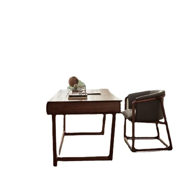 

Italian light luxury black walnut office computer desk all solid wood boss table study furniture