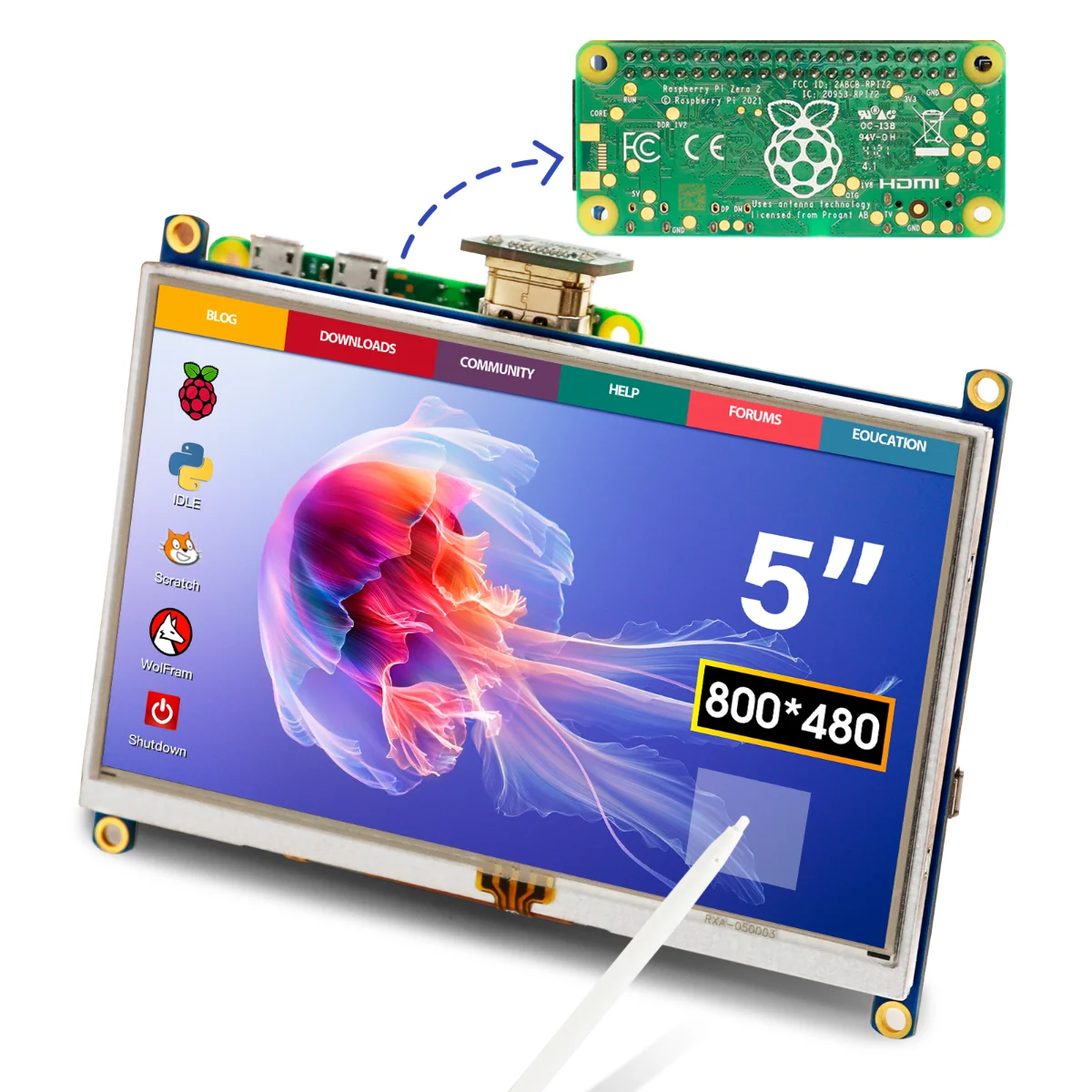 Imagem -02 - Raspberry pi Zero Touch Screen Raspberry pi Zero Zero 2w Polegada Rr050p 800x480 Tft Ili6122 Mais Ili5960 Driver ic Projetos Diy
