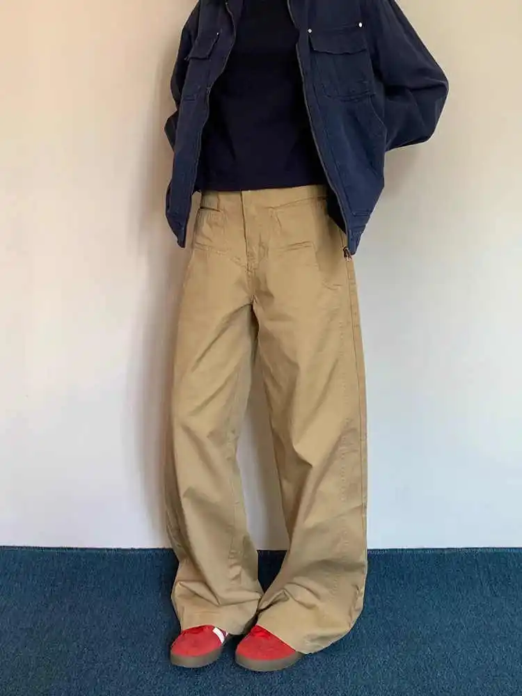 

Y2K Khaki Lace Women Jeans High Waist Fashion American Vintage Streetwear Wide Leg Jean Female Denim Trouser Baggy Denim Pants