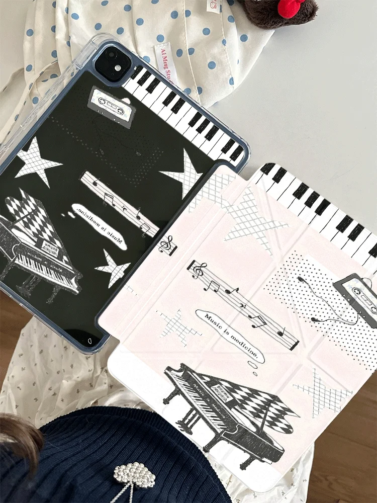 INS Retro Piano Cassette Music Note Tablet Case for Honor X8A X9 X8 Pro V9 V8Pro 8 9 10 GT Pro MagicPad2 11 11.5 12-12.3
