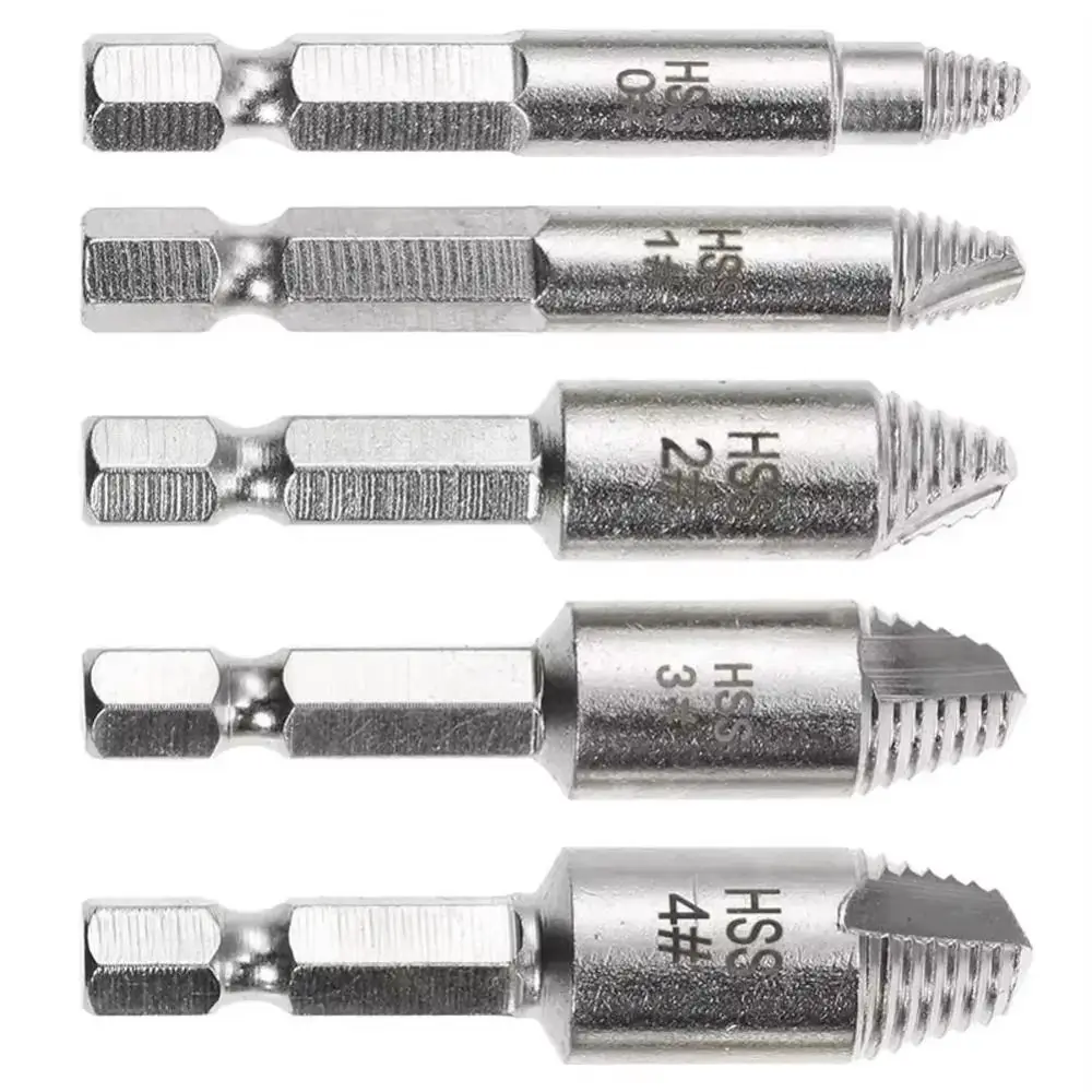 5pcs/set Portable Thread Damaged Screw Extractor High Hardness No Slipping Bolt Remover Hex Shank HSS Demolition Tools Home DIY