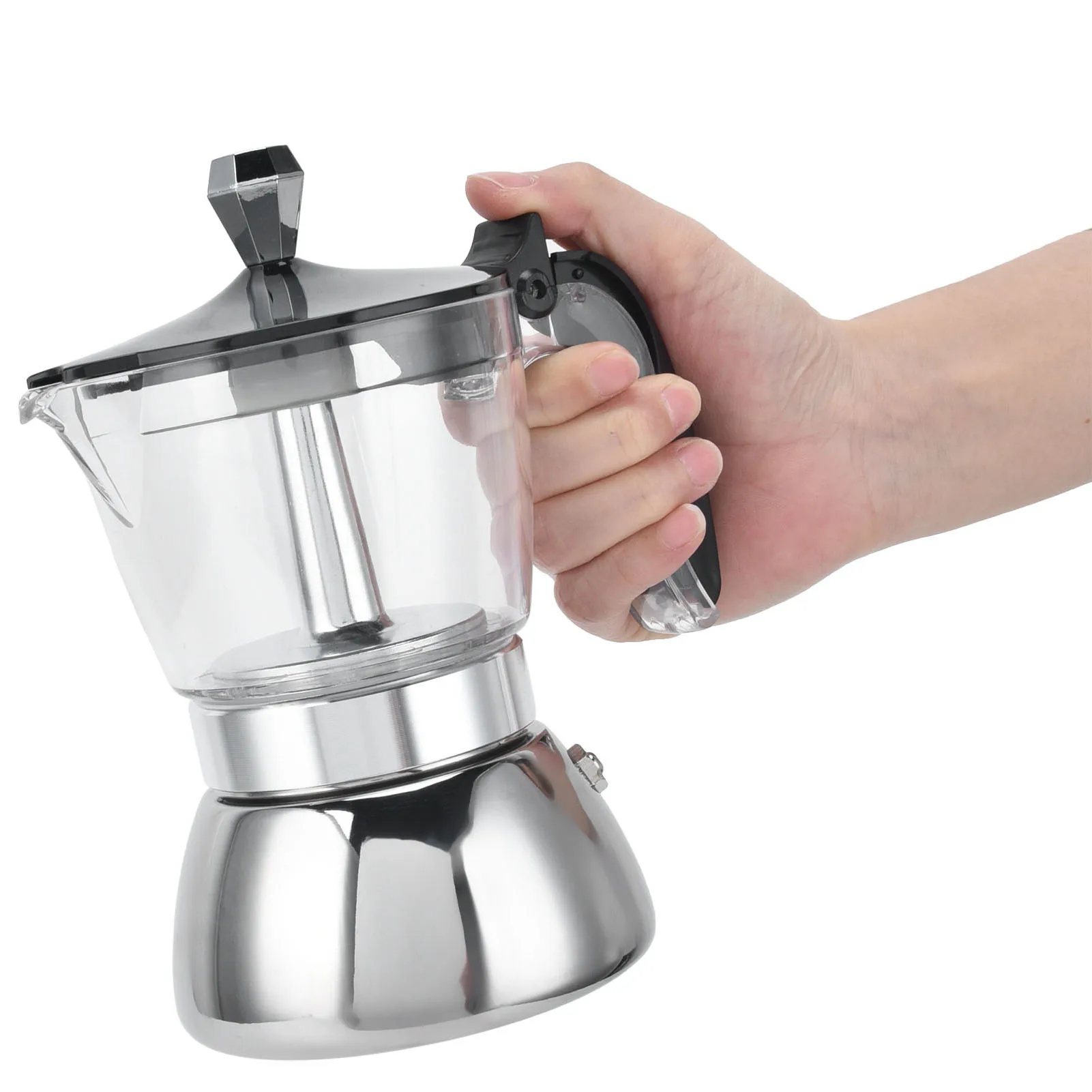 4 Cup Coffee Maker Stovetop Moka Pot Coffee Maker Kitchen Supplies Stainless Steel