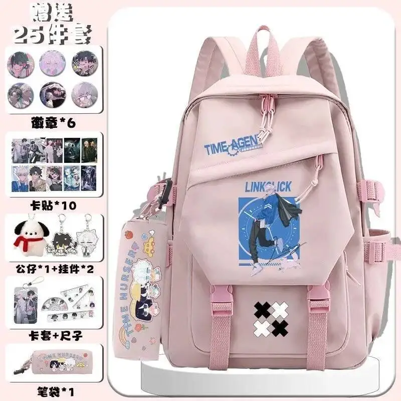 Juego de Anime negro blanco azul Rosa enlace Click Mochilas escolares para estudiantes Mochilas de gran capacidad para regalo