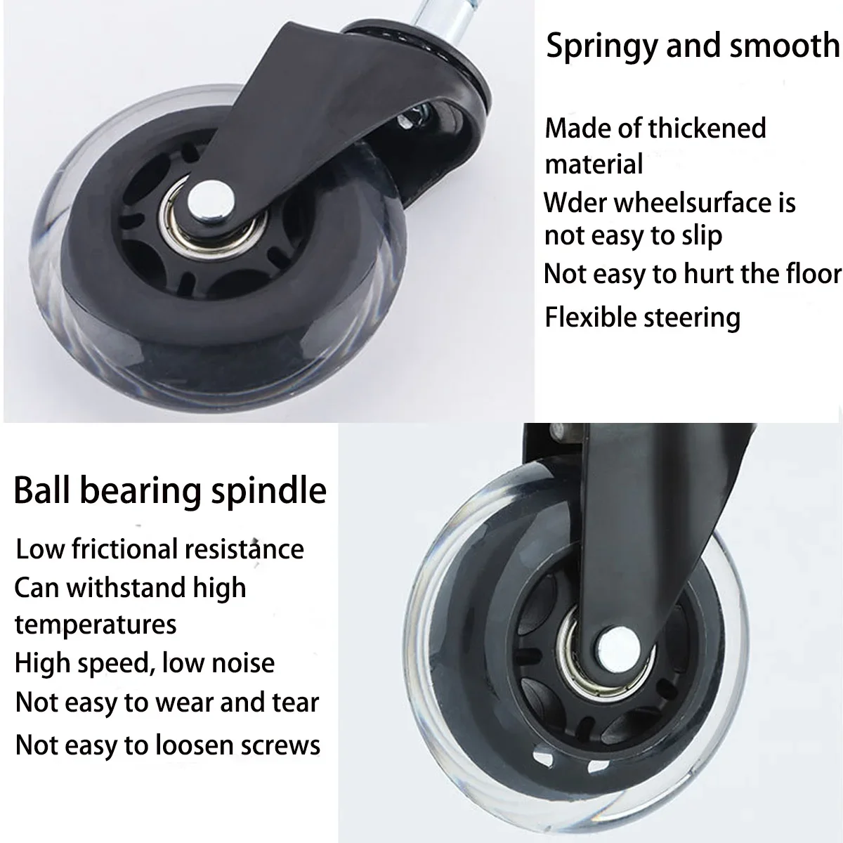 Office Rubber Chair Casters Replacement, 3 Inch Heavy-Duty Computer Gaming Desk Caster Wheels Smooth & Safe Rolling For