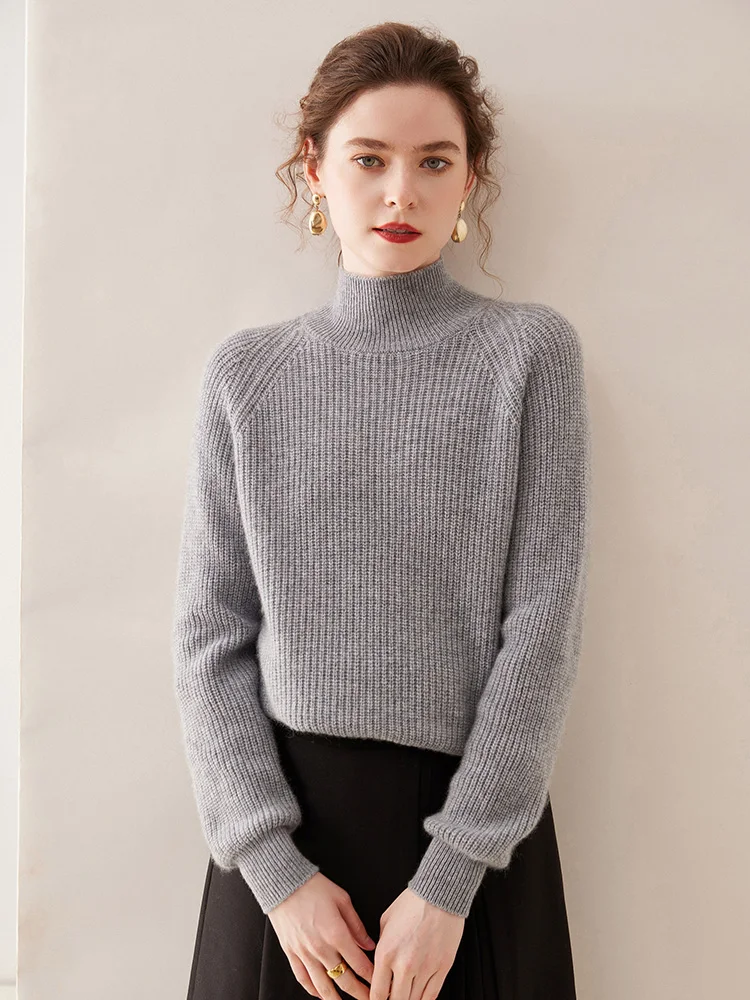 New Knit Womem\'s Cashmere Sweater Mock Neck Thick Warm Pullover 100% Cashmere Knitwear For Winter Female Casual Basic Clothing