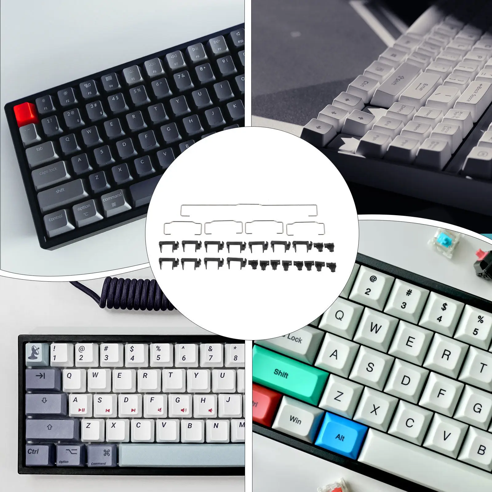 1Set Mechanical Keyboard Key Stabilizer Kit 6.25u 2U Stabilizer Bars Compatible Gh60 87 Keyless Keyboard DIY Accessory
