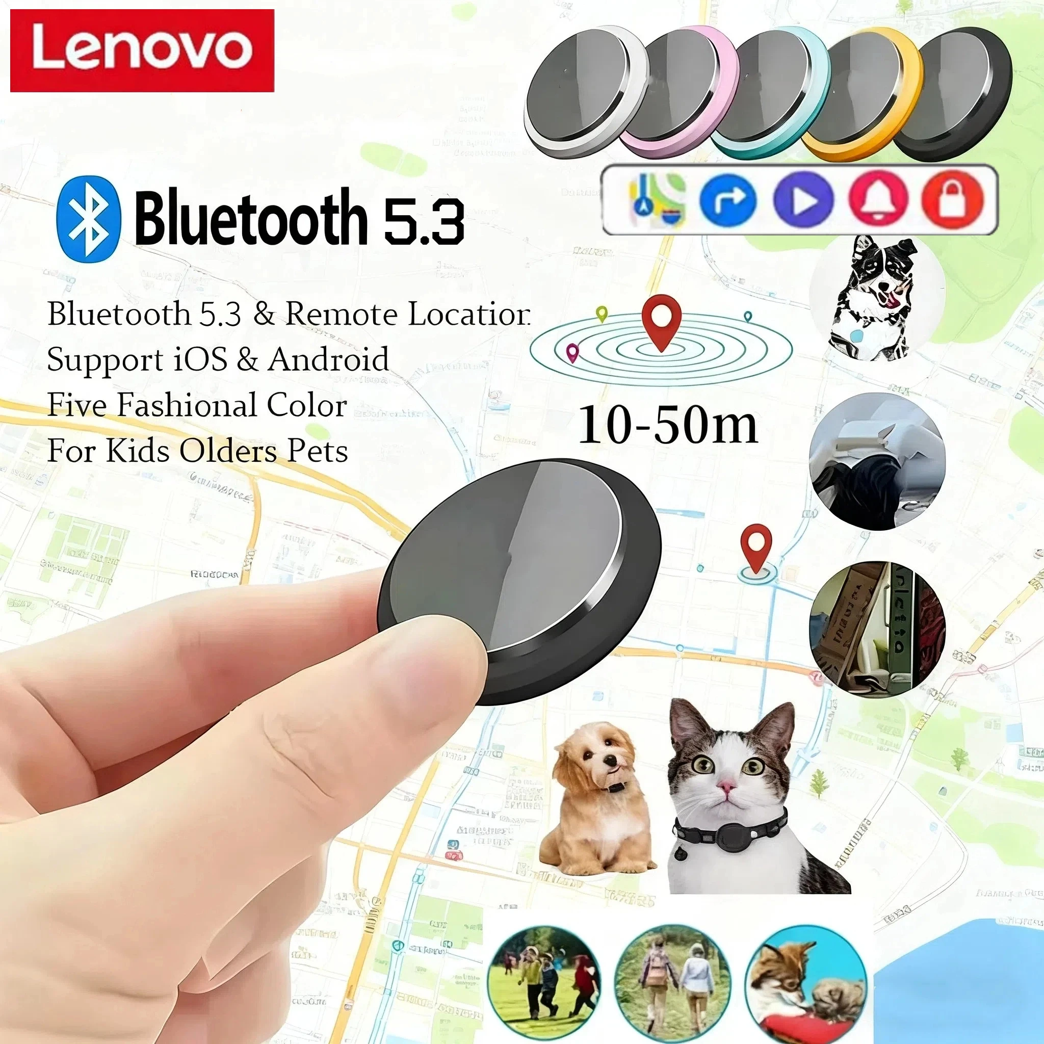Lenovo GPS Tracker Bluetooth 5.3 Anti-Lost GPS Mini Device Pet Kids Bag Wallet Tracking For IOS Android Smart Finder Locator
