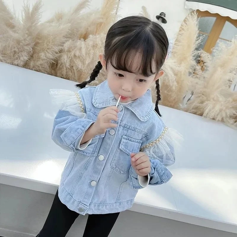 Toddler Baby Girl\'s Denim Jackets Kids Light Blue Soft Denim Coat for Girls Infant Girl Long Sleeve Outwear with Bow fits 1-8Y