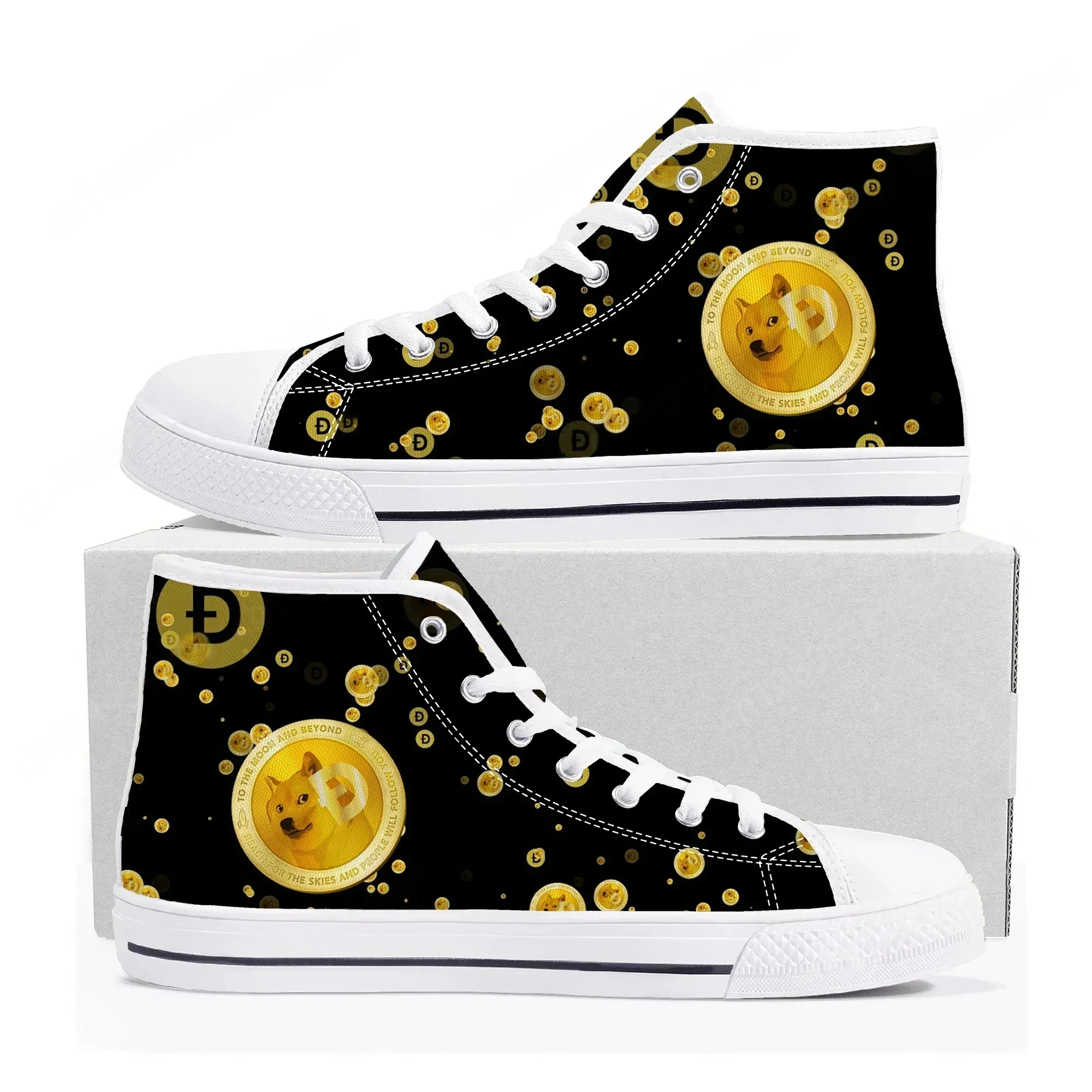 Hot Dogecoin Crypto Currency Dog Coin Sneakers de haute qualité pour hommes et femmes, baskets en toile décontractées, chaussures de couple, chaussures personnalisées