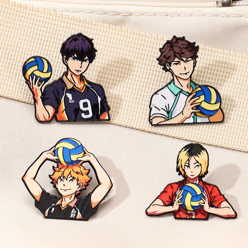 4pcs Cute Volleyball Boy Enamel Pin Cartoon Anime Brooch For Coat Women's Brooches Fashion Lapel Badges Jewelry Gift for Friends