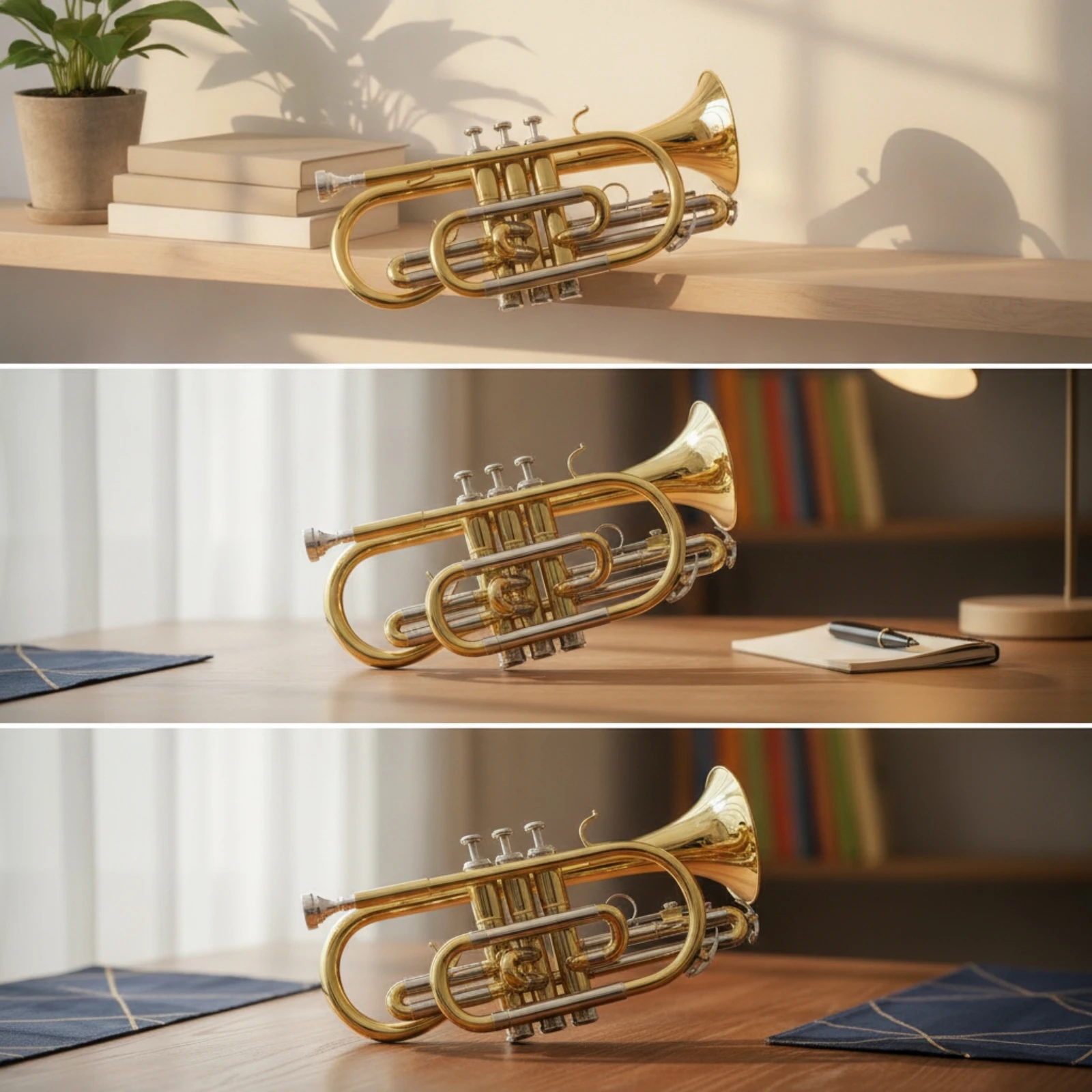 Cornet Kit Gold-and-Silver Cornet with Carrying Case Brass Instrument Monel Compact for Students, Practice, Lessons
