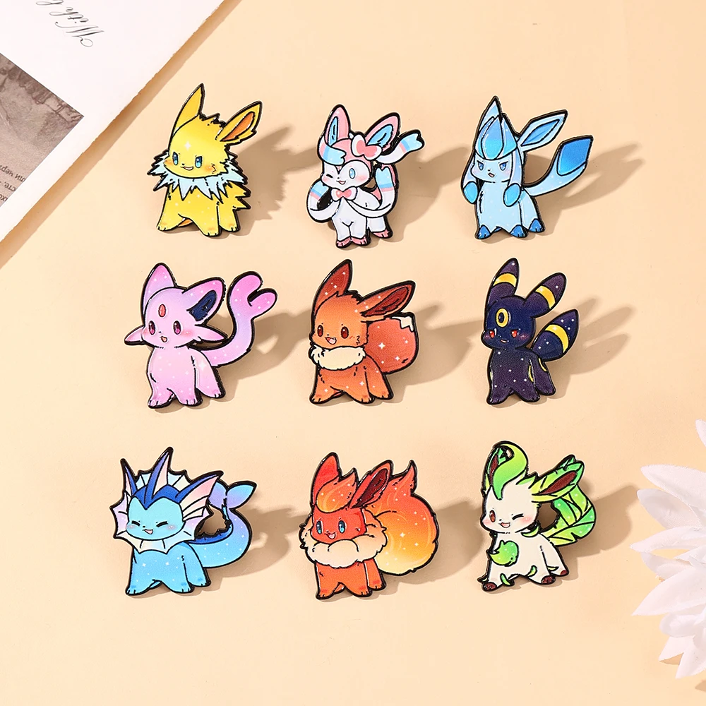 9Pcs Eeveelutions Enamel Pins Set Cute Pokemon Eevee Brooches for Backpacks And Bags Lapel Badges Jewelry Gift for Fans view 4