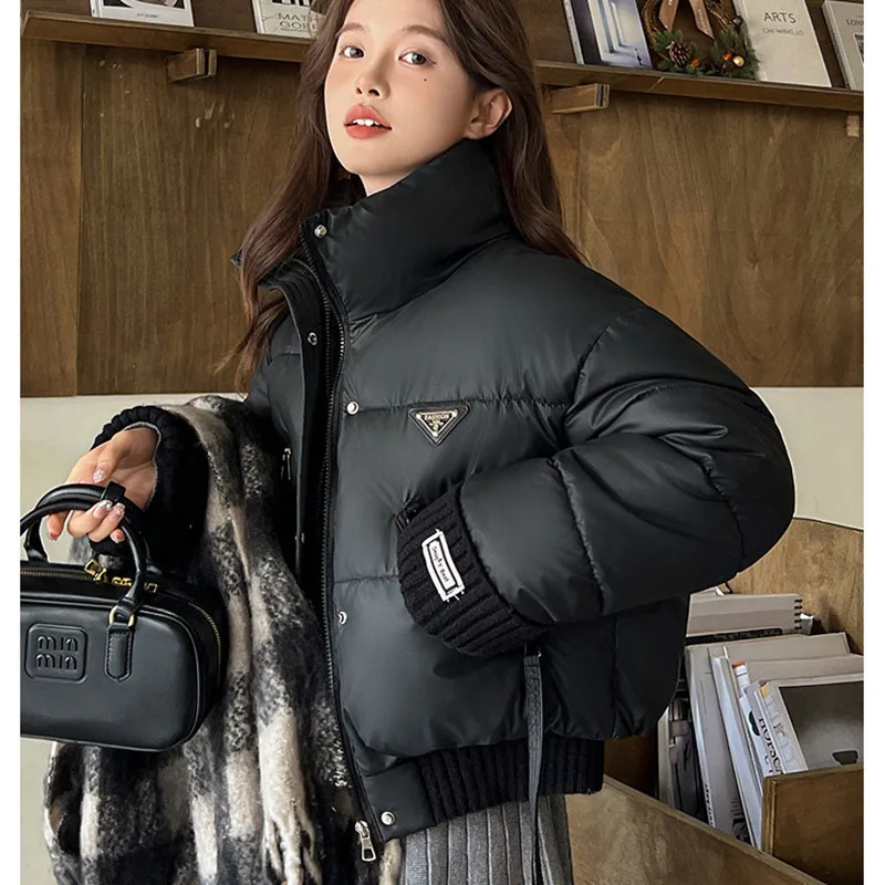 Hiver ample solide chaud manteaux femmes décontracté épaissir fermeture éclair col montant court vers le bas manteau femme Chic rue coton rembourré vêtements d'extérieur