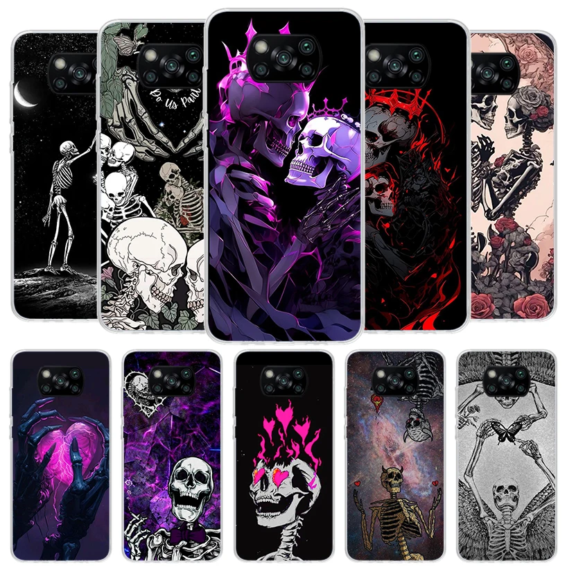 Anatomy Skeleton Heart Lovey Kiss Cover Phone Case For Xiaomi Poco X6 X5 X4 Nfc X3 Pro F6 F5 F4 Gt F3 F2 F1 M5S M4 M3 Soft Funda