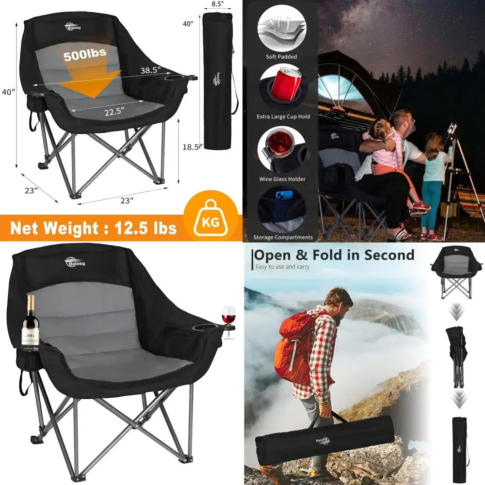 

Большие стулья для кемпинга XL для взрослых, сверхмощная поддержка, 500 фунтов, уличные складные стулья, мягкие портативные стулья для газона, походные стулья