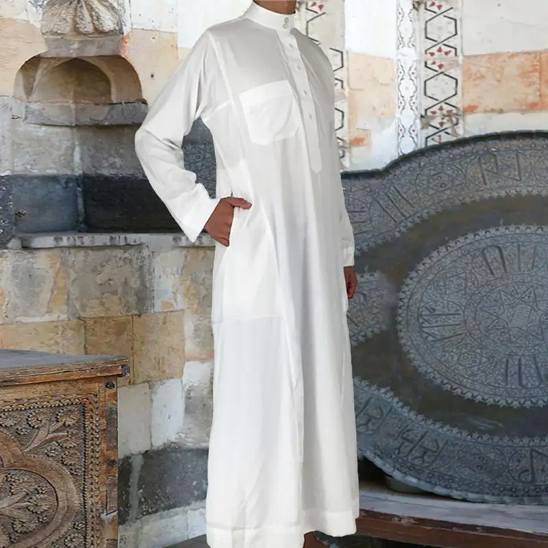 Men Arabic Long Sleeve Thobe Men\'s Saudi Arabic Long Sleeve Robe Long Sleeve Robe Arab Dress Middle East Islamic Clothing