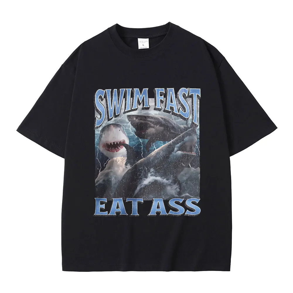 

Funny Shark Print T-shirt Men Women Casual Oversized T Shirts Male Fashion Vintage Short Sleeve Unisex Soft Cotton Tshirt Tops