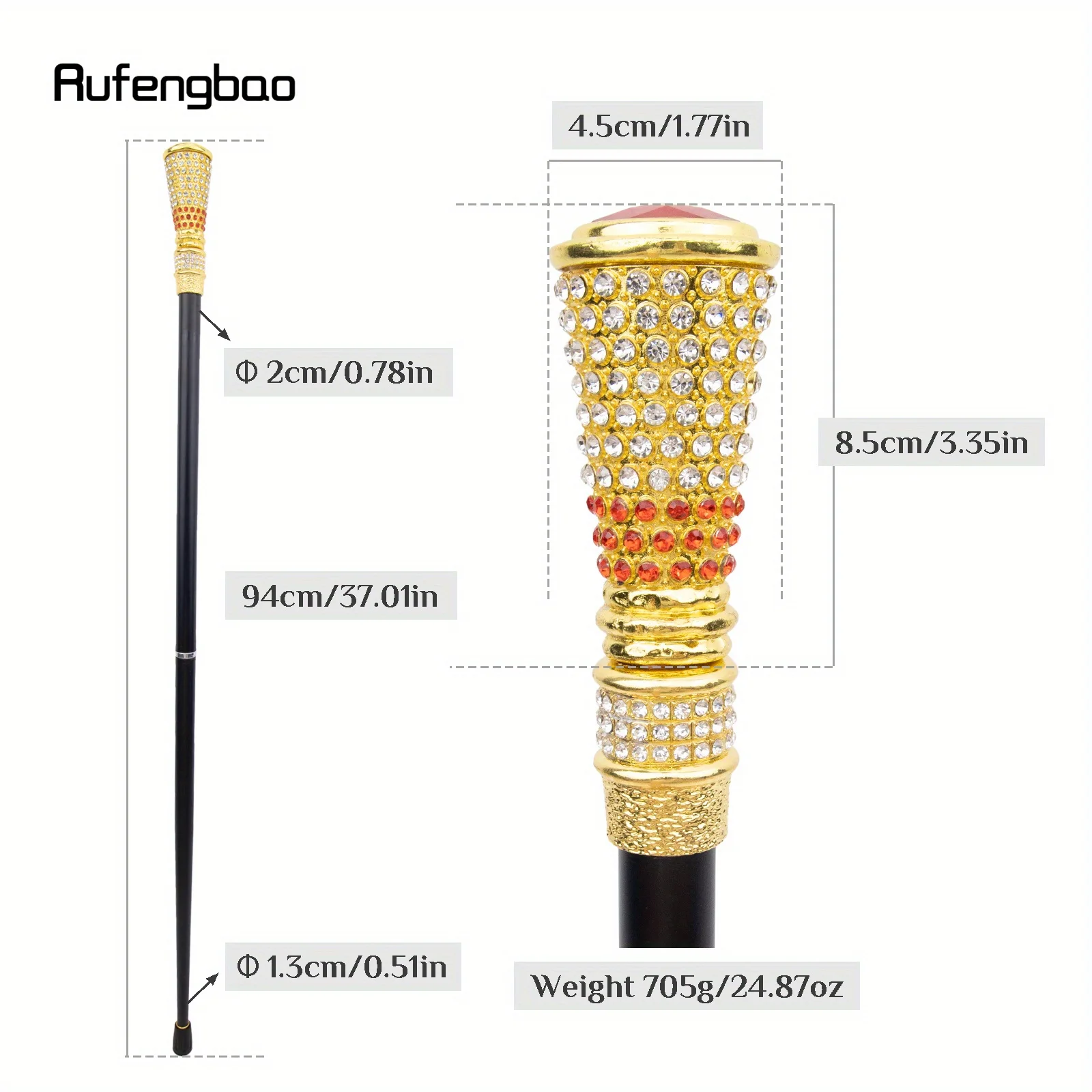 Golden Orange Artificial Diamond Cane Fashion Stick Gentleman Elegant Cosplay Cane Knob Crosier Performance Stage Cane 94cm