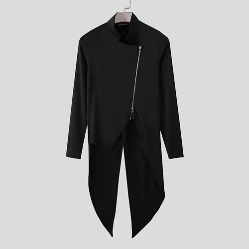 INCERUN Men Irregular Shirt Solid Stand Collar Long Sleeve Zipper Male Cardigan Streetwear 2026 Fashion Casual Tops Men Clothing - Image 9