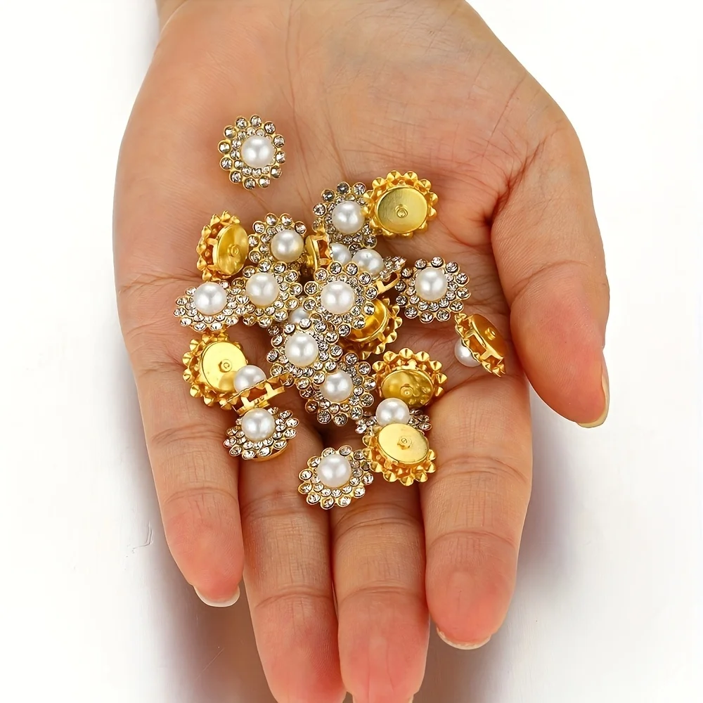 50pcs Gold & Silver Rhinestone Pearl Sewing Beads Sparkly & Elegant Embellishments for Jewelry, DIY Crafts