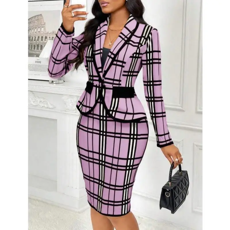 

Women's Cheered Long Sve Dr Set Color Blo Cross-Border Sle Autumn Season Seven-Quarter Sve Casual Sportswear