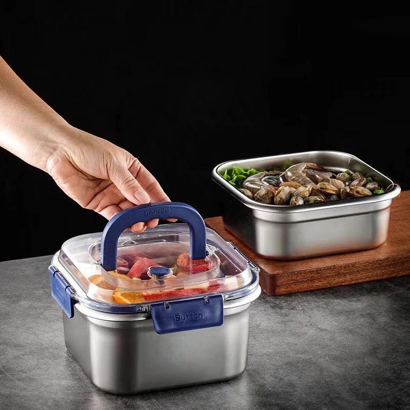 316Stainless Steel Salad Fruit Food Container Sealed Anti-drip Large Capacity Lunch Box Camping Picnic Box For Fruit Salad Food