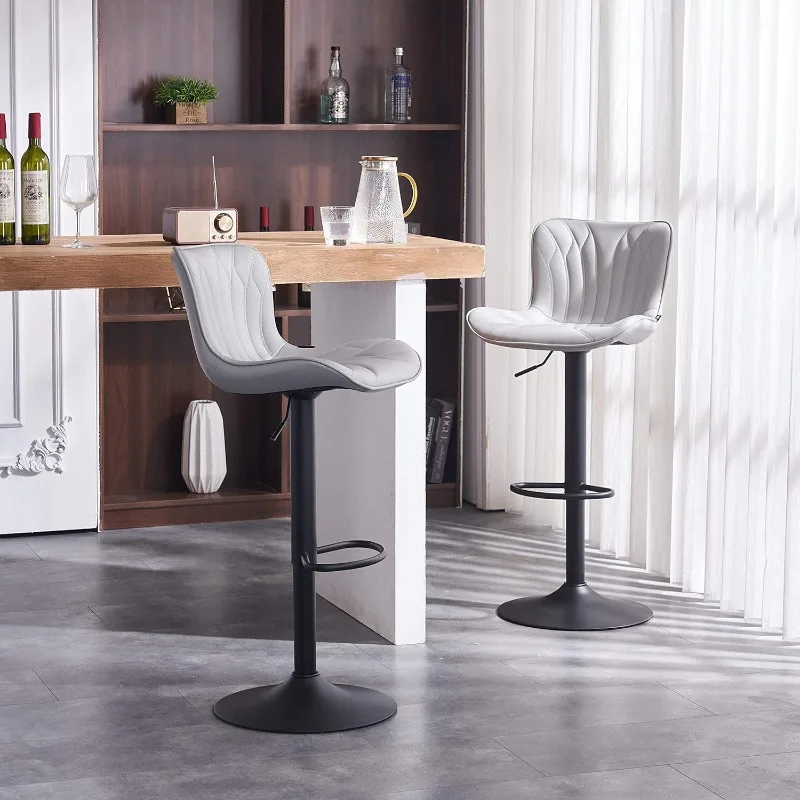 Black Bar Stools Set of 2 Modern Swivel Counter Height Bar Chair with Back Adjustable Kitchen Island Faux Leather Padded