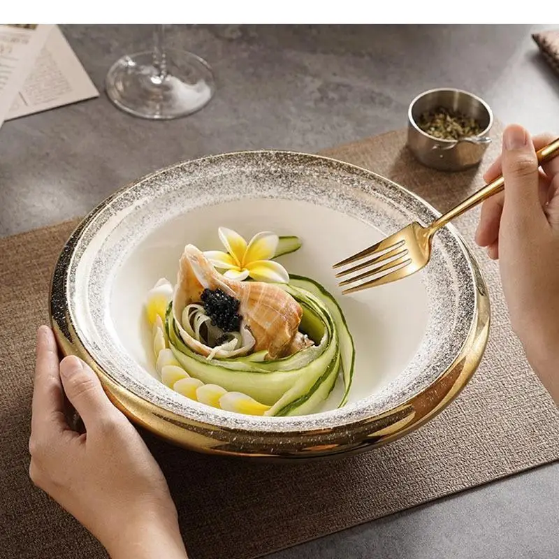 Circular Ceramic Bowl Thick Soup Salad Pasta Bowls Dessert Fruit Restaurant Specialty Tableware