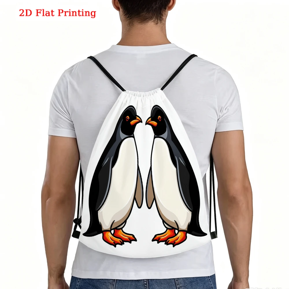 Two Penguins Facing Each Other Drawstring Backpack, Travel Shoe Bag, Fitness Sports Backpack, Travel Outdoor Drawstring Bag