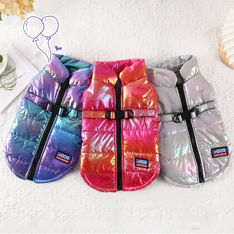 Warm Waterproof Reflective Gradient Color Vest Fleece Lined Dog Jacket for Bichon Dogs with Reflective Design