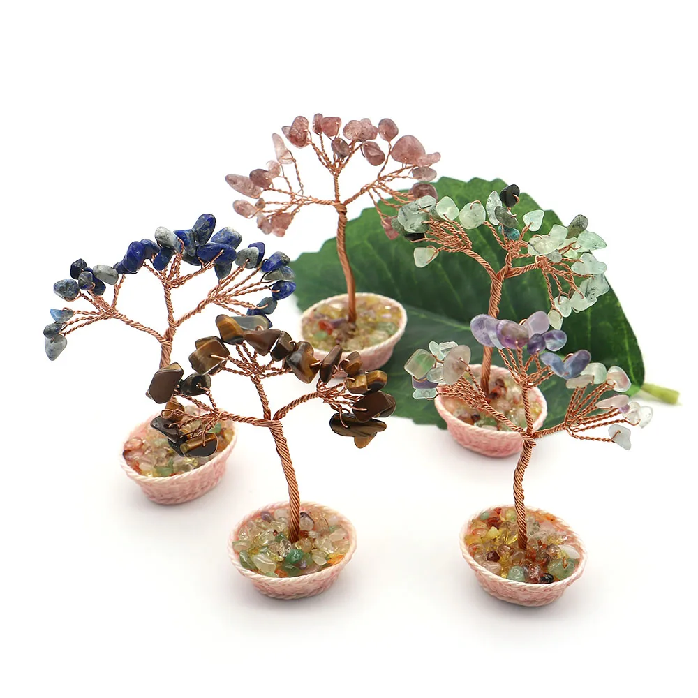 

Hand-woven Irregular Natural Stone Crystal Gravel Fortune-attracting Tree Decorative Ornament Potted Craft Living Room Display