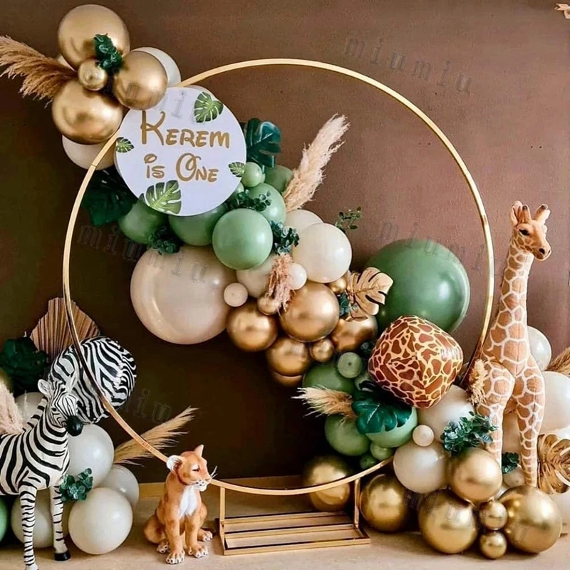 Jungle Safari White Balloon Garland Arch Kit Kids Birthday Party Supplies Deer Pattern Gold Latex Ballons Baby Shower Decoration