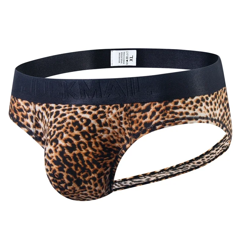 Sexy Leopard Hollow Men\'s Briefs  Men Underwear Low Waist Gay Jockstrap Panties Bikini Sissy Underpants Male Thong Breathable