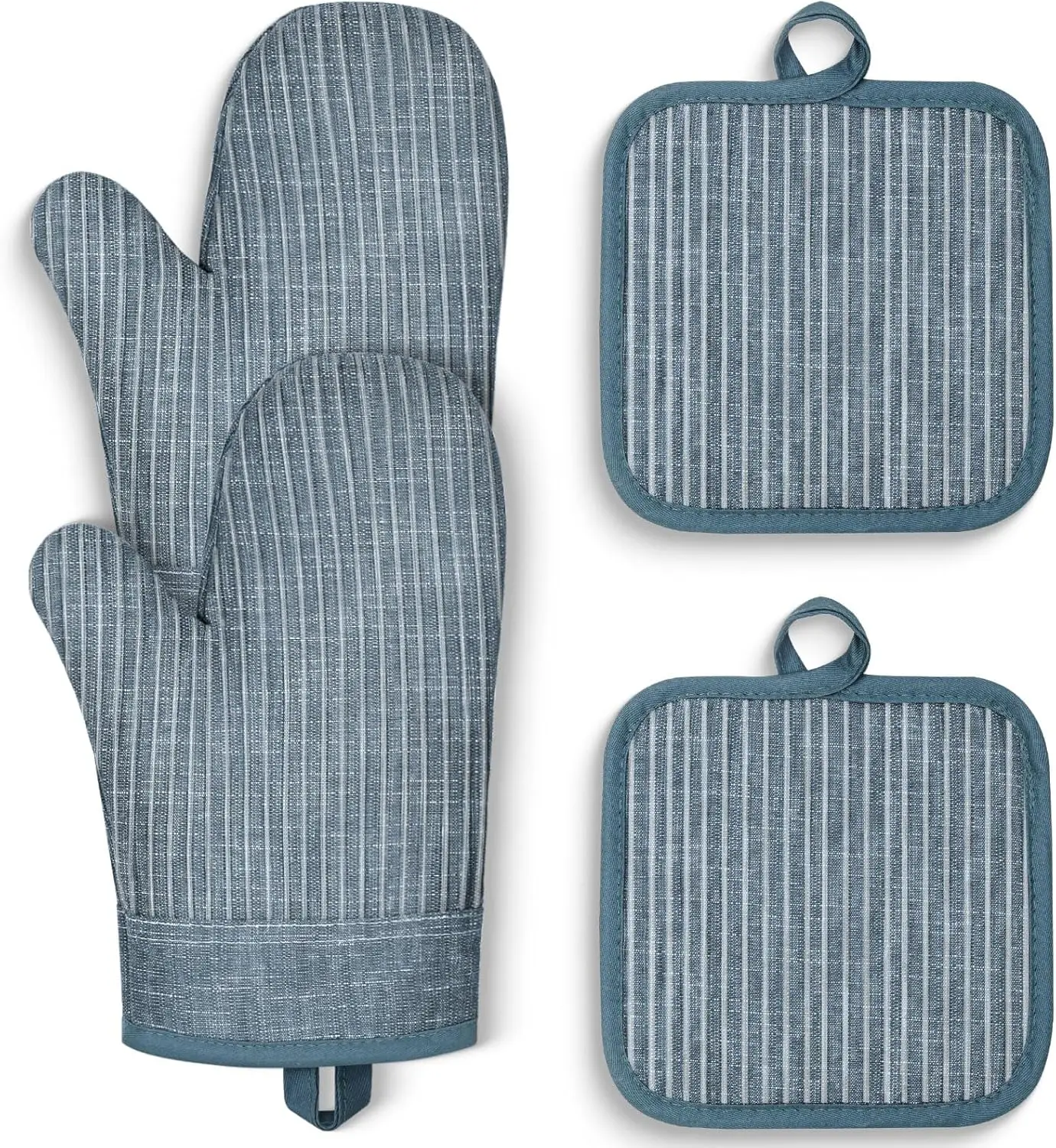 

500°F Heat Resistant Silicone Oven Mitts & Pot Holders Set, Non-Slip Grip, Blue