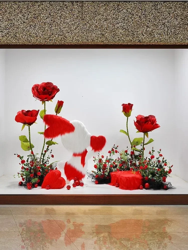 decorative artificial flower oversized rose layout shopping mall Meichen window clothing store decoration scene layout