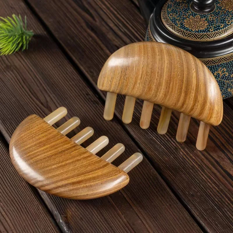 

Natural Ox Horn Massage Comb for Head Neck Body Health Care Relax Six Teeth Sandalwood Meridian Hair Comb Anti-Hair Loss