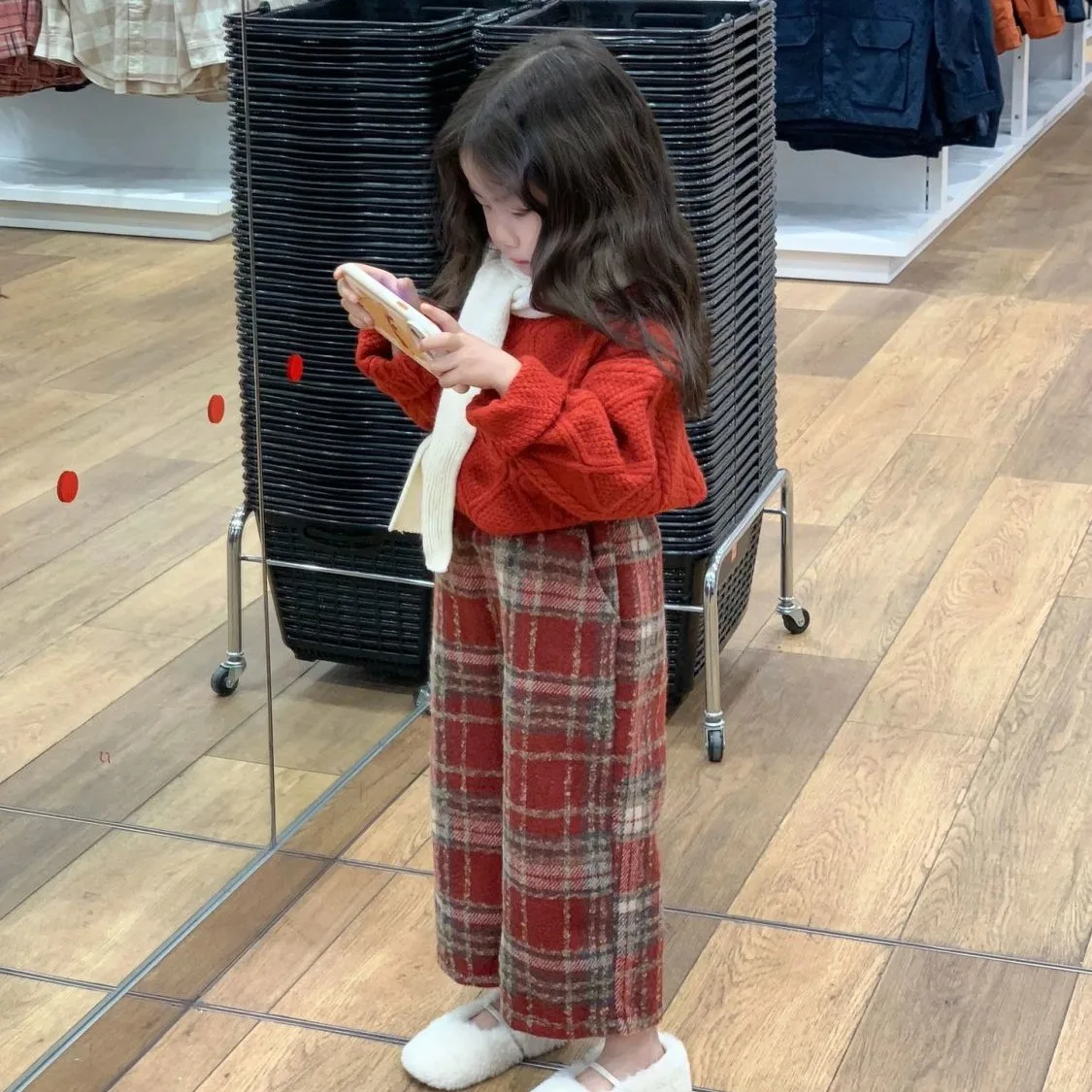 Autumn and Winter Girls' Set New Children's New Year Red Hoodie Sweater Thickened Straight Pants 2-piece Set