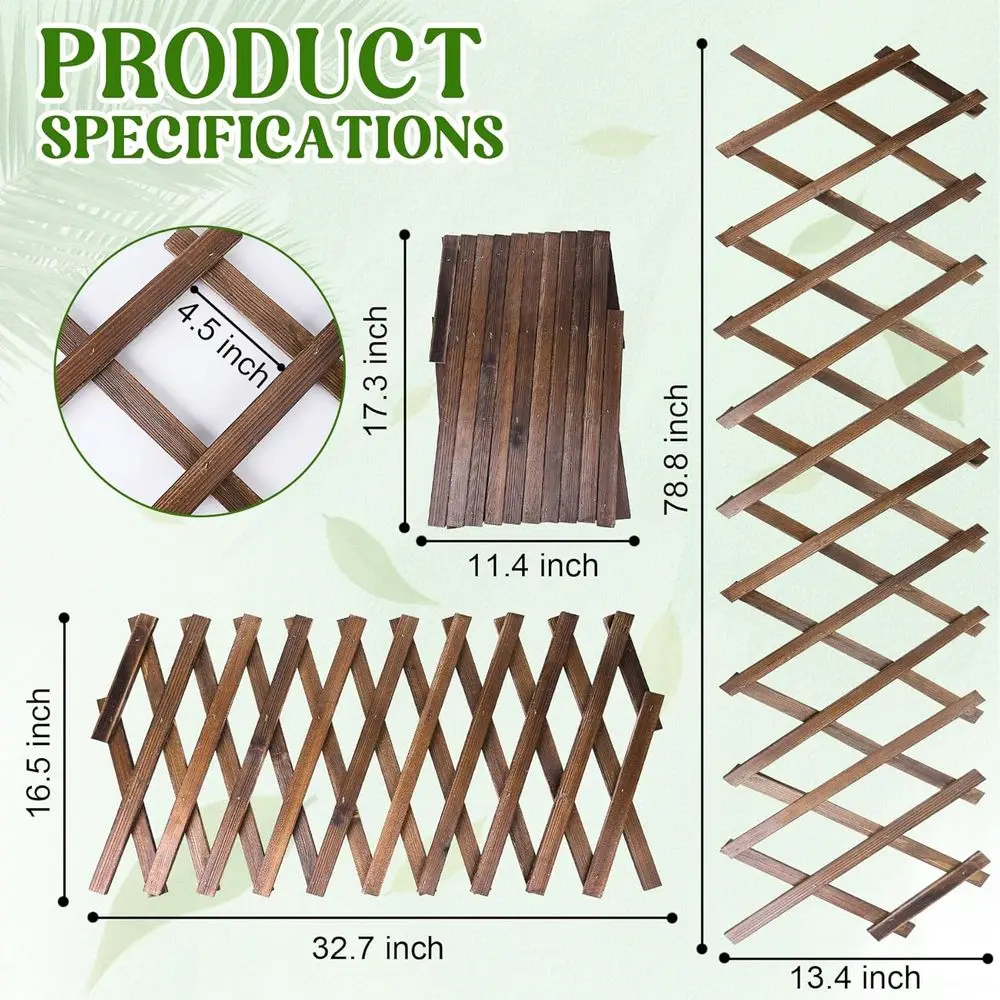 Expandable Wooden Wall Trellis, 13.4x78.8, for Outdoor Plants and Vines, Set of 2