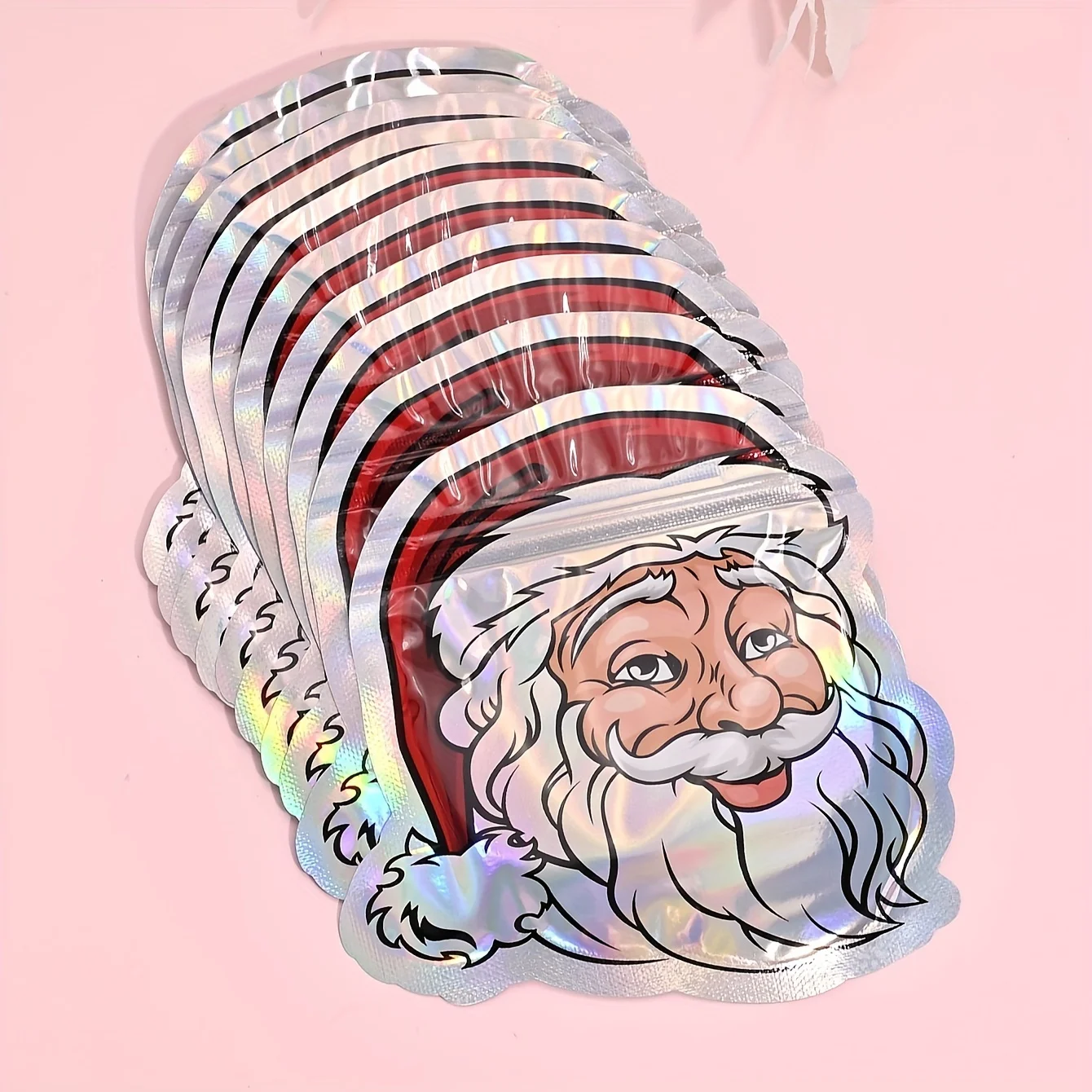 10/30/50Pcs Santa Claus Shaped Bags Holographic Gift Packaging Bags Ziplock Hologram Bags For Christmas Candy Packaging