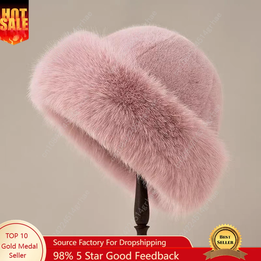

1Pcs Winter Women's Warm Hat with Thick Velvet Imitation Fur Fashion Fisherman's Hat Outdoor Windproof Ear Protection Hat