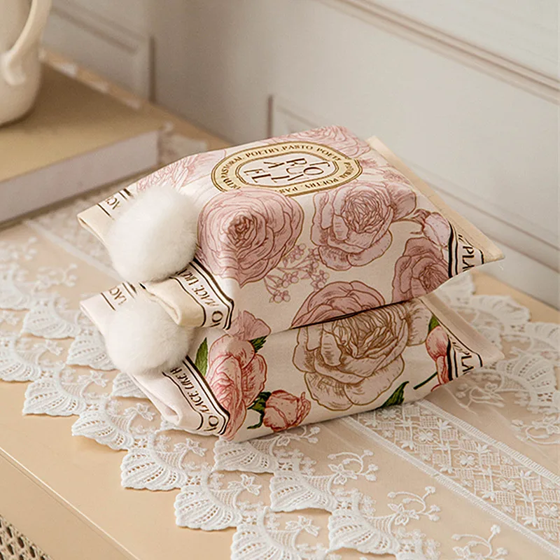 

European American Printed Girl Pink Rose Extraction Type Short Plush Fabric Drawing Box Home Living Room Storage Box Tissue Box