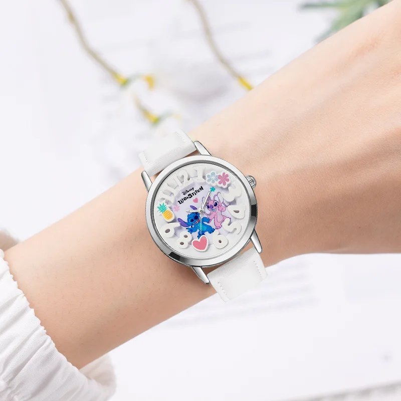 Disney-Reloj de pulsera de cuarzo para niños, cronógrafo de dibujos animados, escala convexa 3D, para estudiantes y adolescentes, Stitch, Lilo,