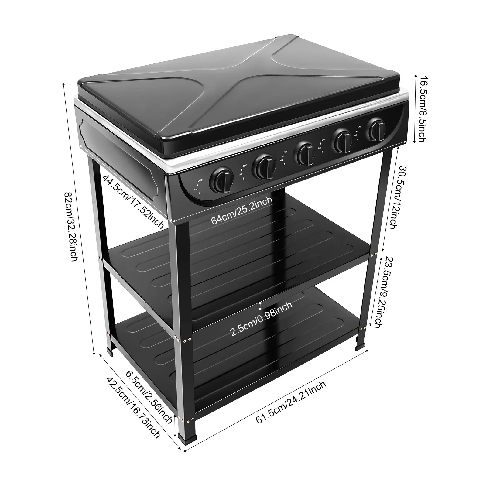 موقد غاز مكون من 5 شعلات للتخييم في الهواء الطلق وشواية شواء مع رف تخزين من طبقتين #2