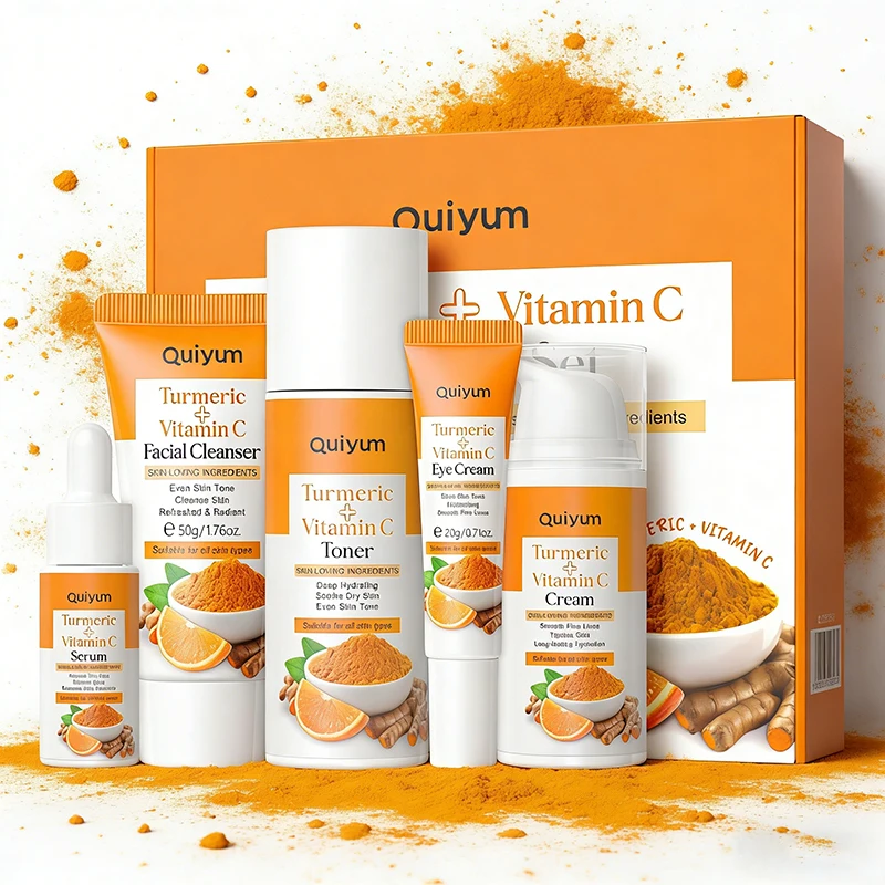 

Набор для ухода за кожей с куркумой и витамином С, 5 предметов: очищающее средство для лица, тоник, сыворотка, крем для глаз, крем для лица, увлажняющий, против морщин