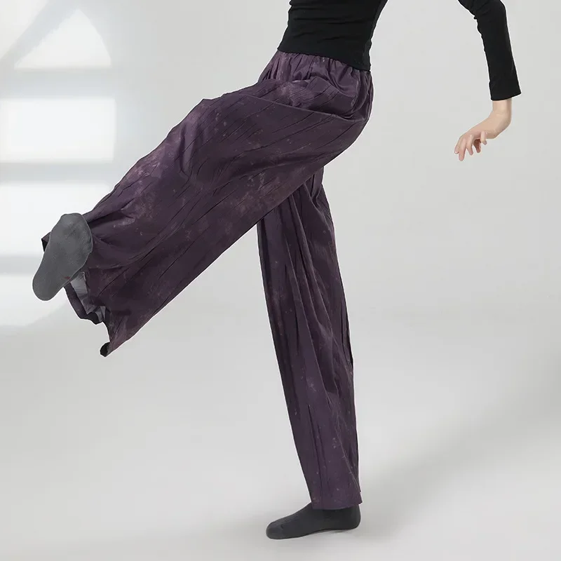 Modern dance loose straight print wide-leg pants practice suit Chinese folk classical dance