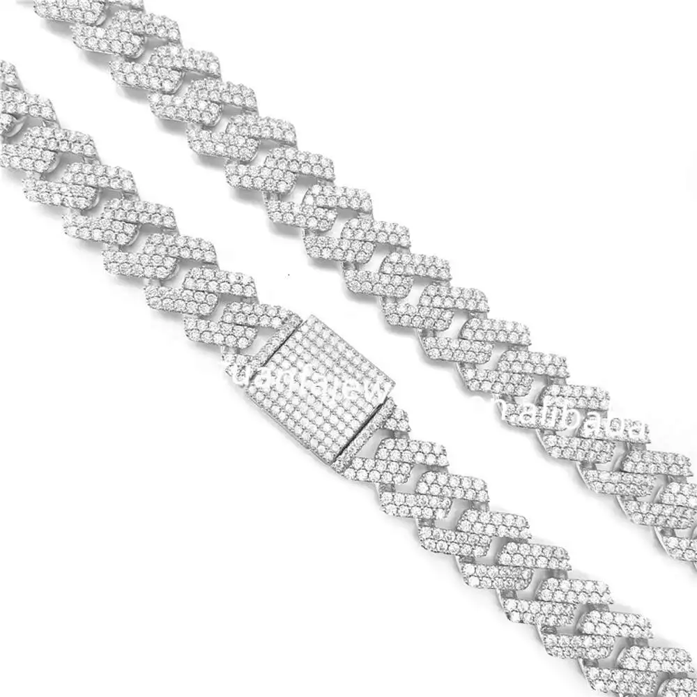 Luxury Wholesale Price Rectangle Lock Vvs Moissanite Diamond Cuban Link Chain Iced Out Chocker Men.