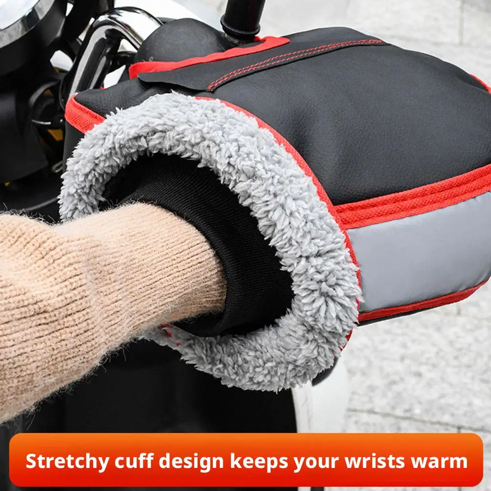 Winter-Motorrad-Lenkerhandschuhe, wasserdicht, mit dicker Fleece-Fütterung, reflektierende, warme Handschuhe für E-Bike-Fahrten. – Detail 7