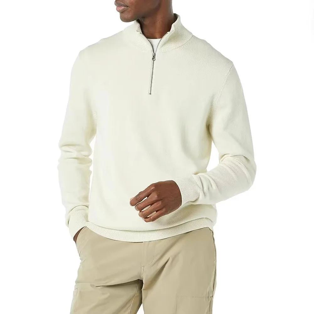 Autumn Winter Half-Zip Polo Sweater Men's Casual Long Sleeve Knit Top